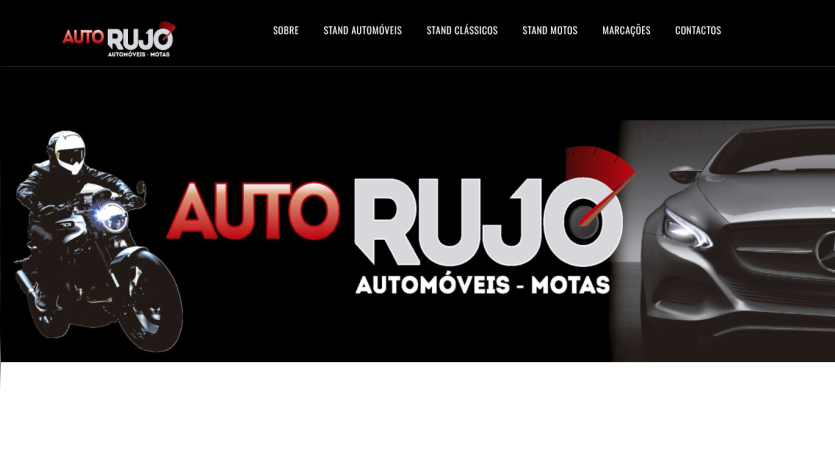 Auto Rujo website header with navigation and hero section showing a motorcycle, logo, and front of a car
