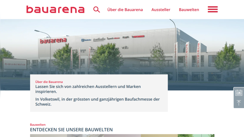 Homepage of Bauarena showcasing the building exhibition with a brief introduction.
