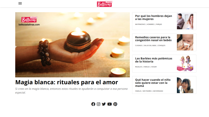 Article on white magic rituals for love with related articles on the side.