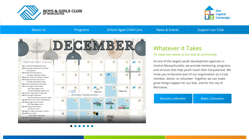 Homepage header with navigation menu and a hero section featuring a headline and call-to-action button