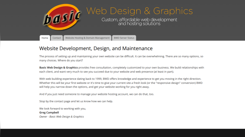 Basic Web Design & Graphics offers custom, affordable web development and hosting solutions with free consultation and personalized service.