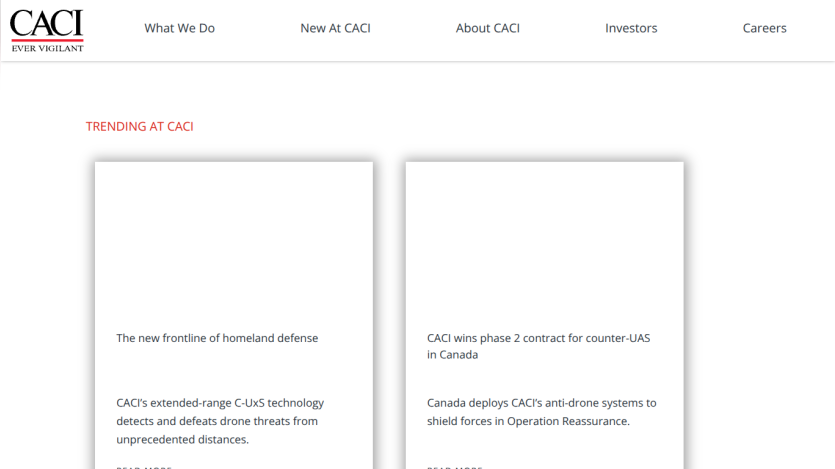 CACI's trending section highlighting advancements in drone technology.
