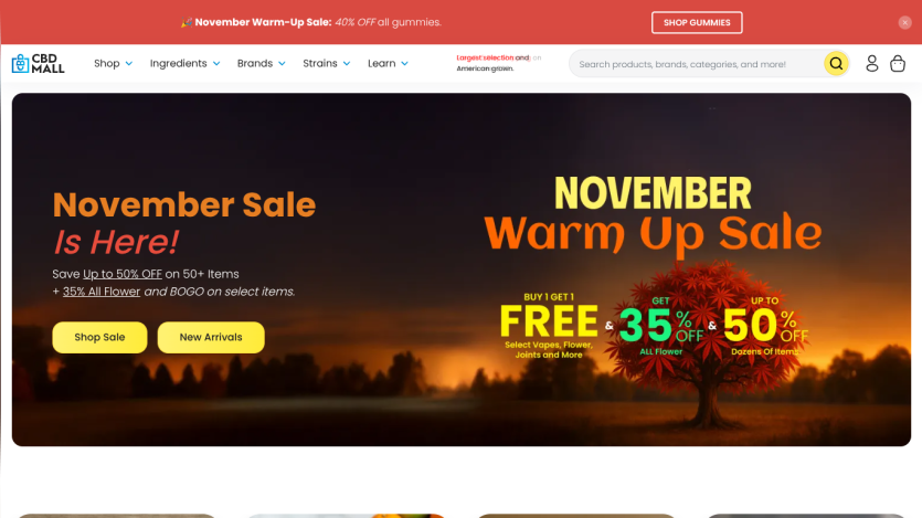 full header and hero section visible with sale details.