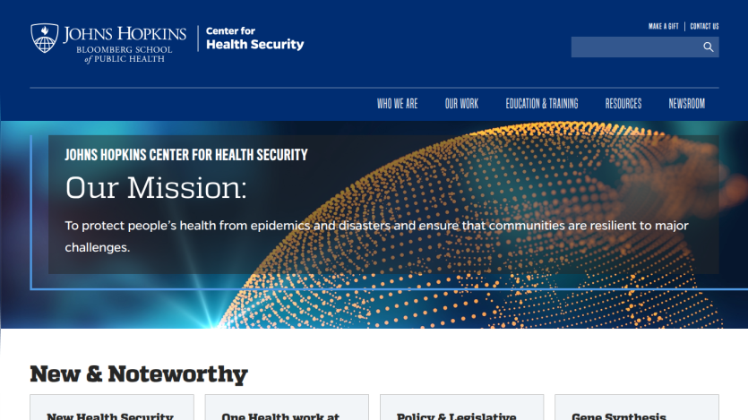 Johns Hopkins Center for Health Security mission statement on health protection.