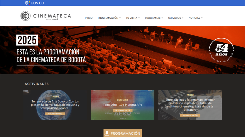 Cinemateca de Bogotá 2025 programming announcement with event activities and dates in Spanish.