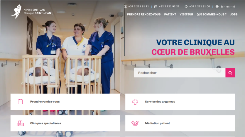 Homepage of a clinic featuring staff and services with a search bar.