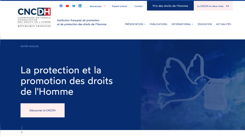 French National Consultative Commission on Human Rights homepage promoting protection and promotion of human rights