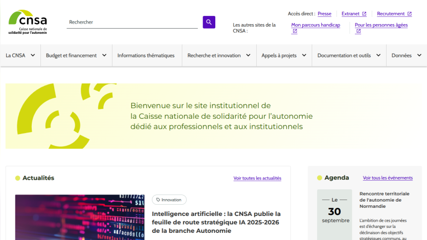 Homepage of CNSA with welcome message and latest news section.