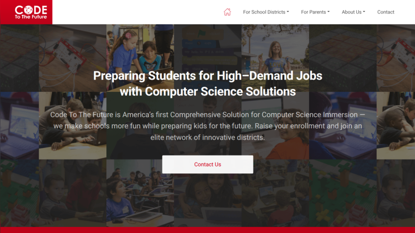 Homepage promoting computer science solutions for students with a call to action.