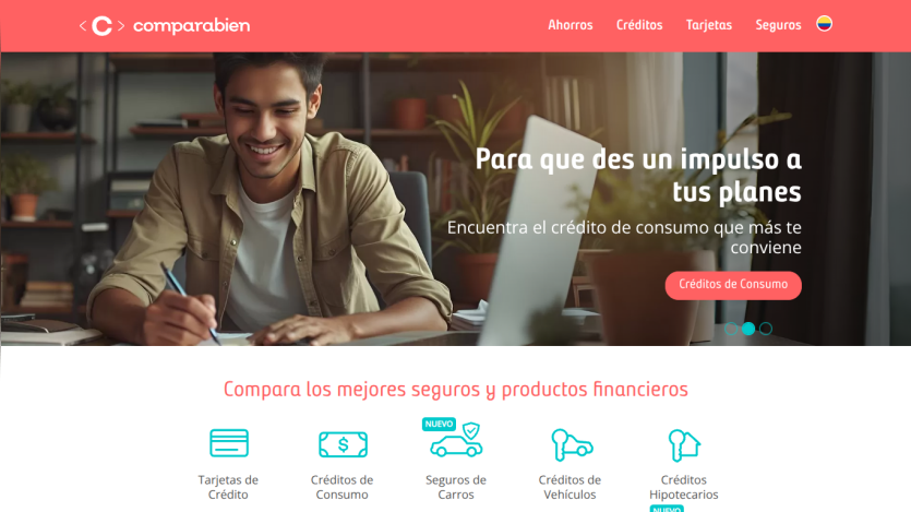 Homepage promoting financial products with a call to action and comparison features.