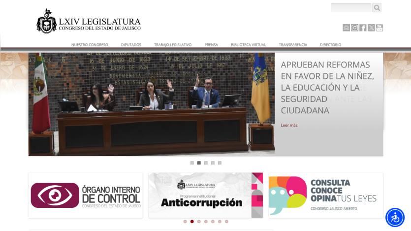 Website of the LXIV Legislature featuring a session approval headline and navigation options.
