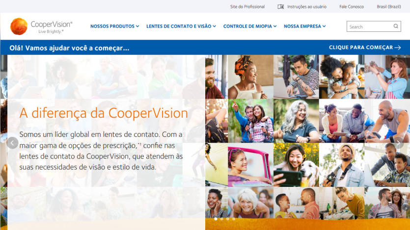 CooperVision homepage featuring a welcoming message and diverse images of people.
