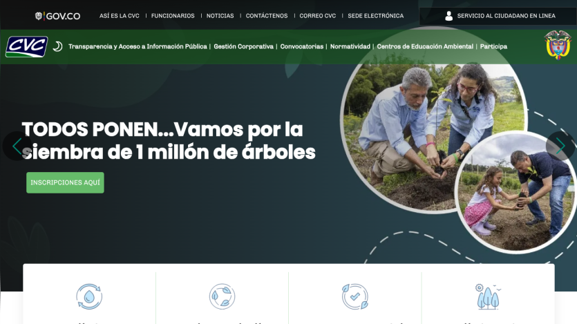 Environmental campaign promoting planting one million trees with registration button and images of people planting trees