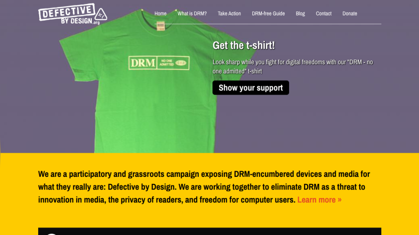 Campaign website promoting digital rights and a t-shirt for support.