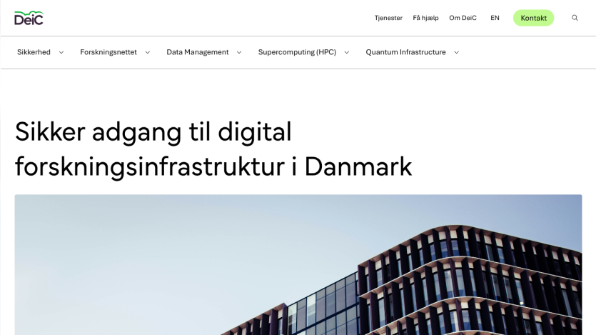 Secure access to digital research infrastructure in Denmark with a modern building image.