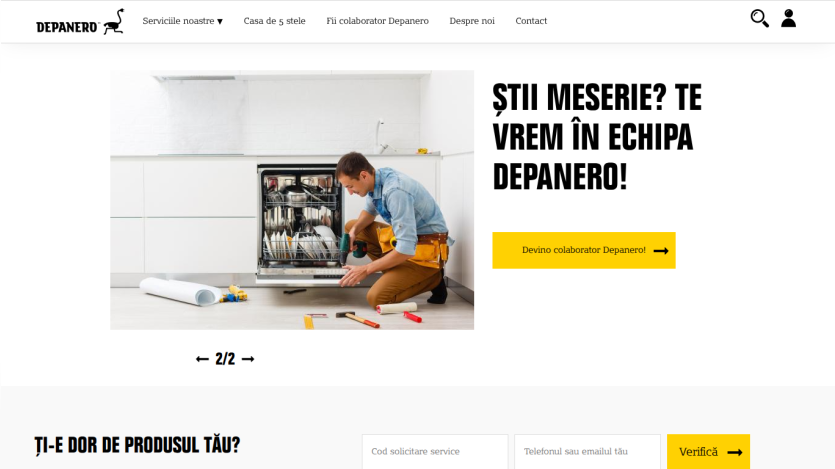 Homepage featuring a man repairing an appliance with a call to action for job applications.