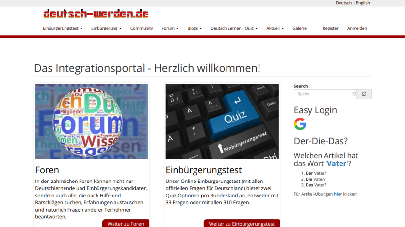 Integration portal homepage with navigation links and a welcome message.