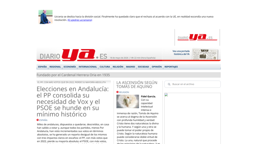 Headline about elections in Andalucía with key political party updates.