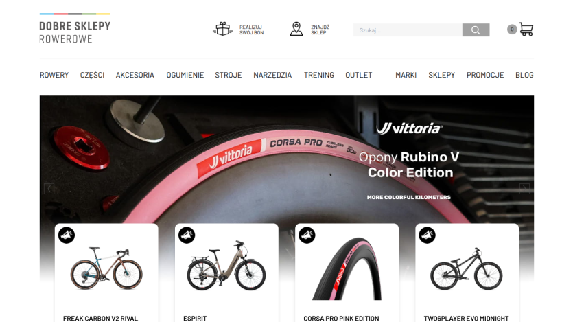 E-commerce website showcasing bicycles and accessories with a promotional banner.