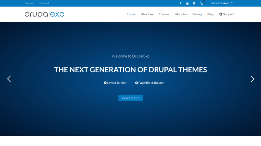 Homepage of DrupalExp showcasing the next generation of Drupal themes.
