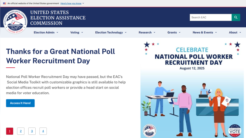Celebration of National Poll Worker Recruitment Day with informative text and graphics.