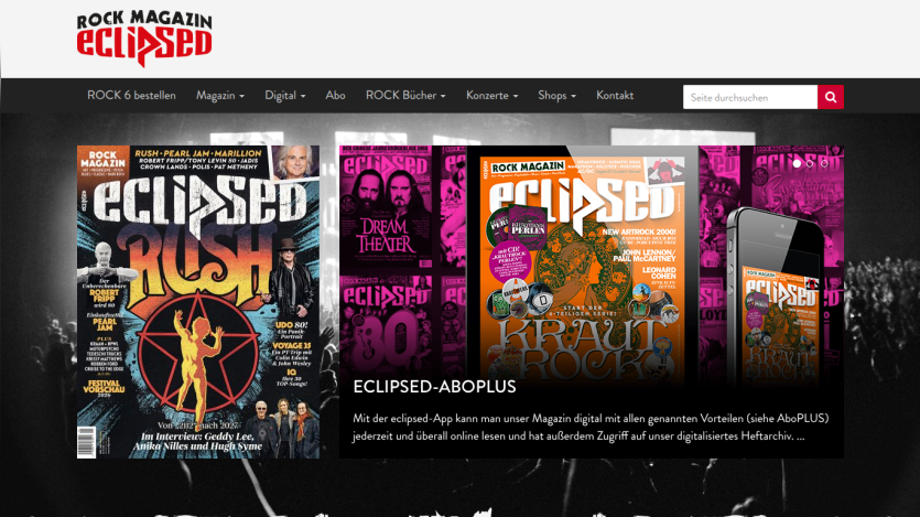 Homepage of Eclipsed magazine featuring latest issues and digital content.