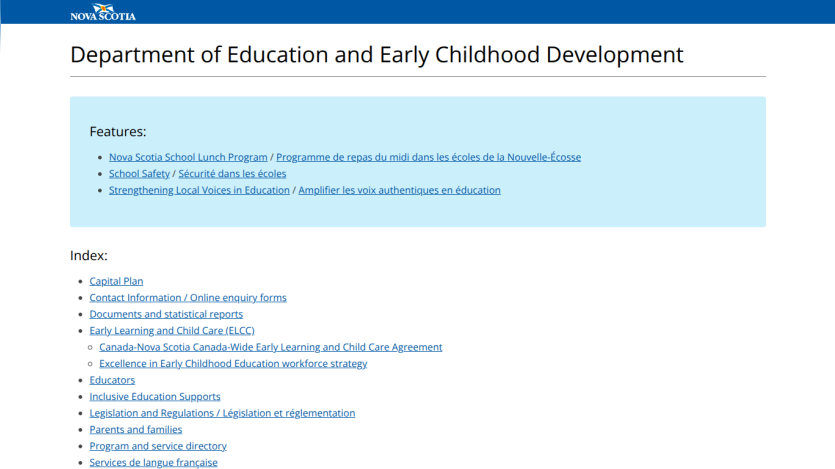 Department of Education and Early Childhood Development features and index list.