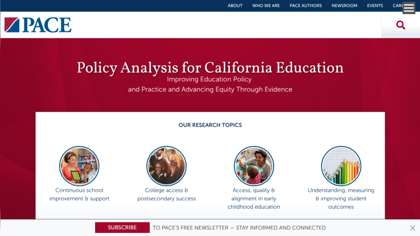 Policy Analysis for California Education with research topics on school improvement, college access, early childhood education, and student outcomes