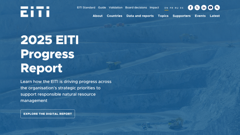 2025 EITI Progress Report with a brief description of its purpose and a call to explore the digital report.