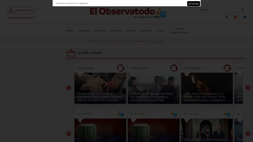 El Observatodo news website with navigation menu and recent news articles in Spanish