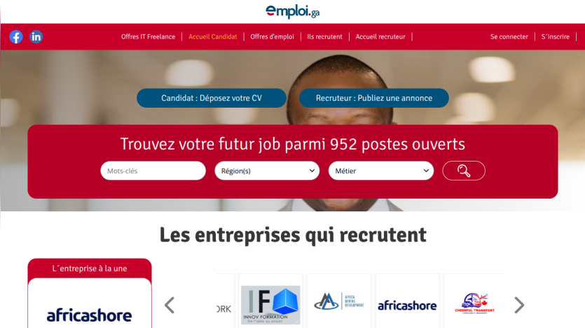 Job search platform displaying job listings and company logos.