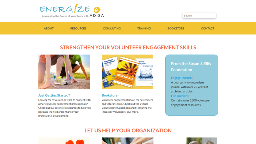 Website section promoting volunteer engagement skills with resources and links.