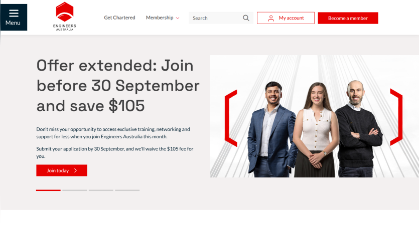 Promotional offer to join before 30 September and save $105, featuring three individuals.