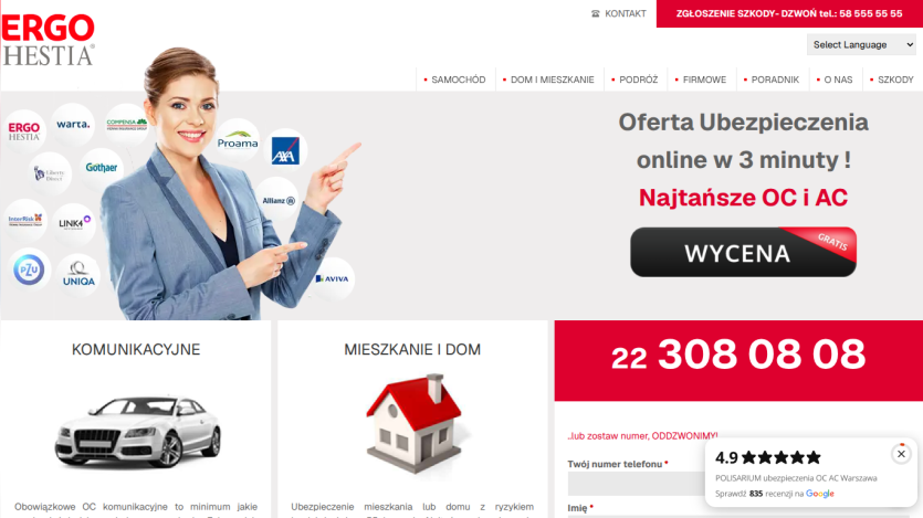 Insurance service offering online quotes in 3 minutes with contact number and ratings.