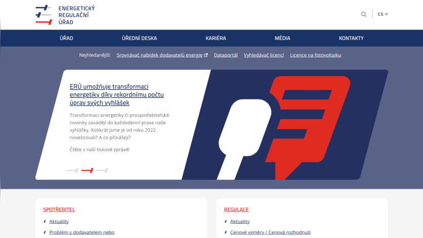 Energy Regulatory Office website with navigation menu and hero section about energy transformation and regulatory updates.