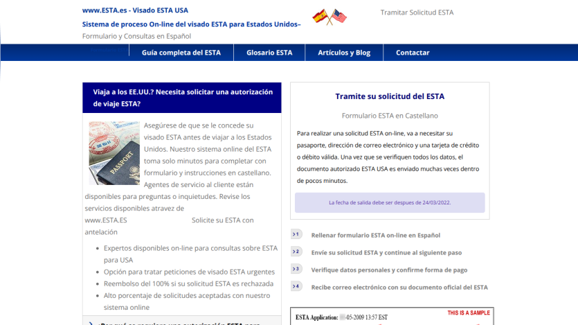Information on ESTA application process with navigation links and key instructions visible.