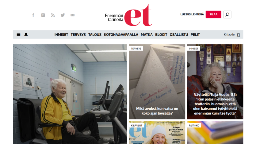 News website homepage with articles on health, people, and competitions featuring elderly individuals and health topics