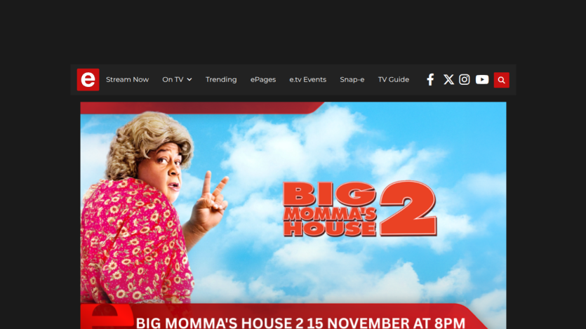 Streaming site promoting Big Momma's House 2 movie airing 15 November at 8PM with navigation and social icons