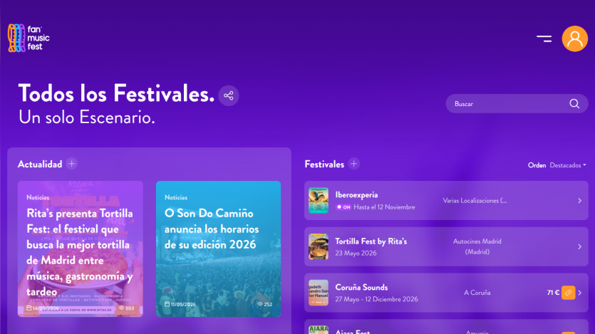 Homepage featuring festival listings and announcements in a vibrant layout.