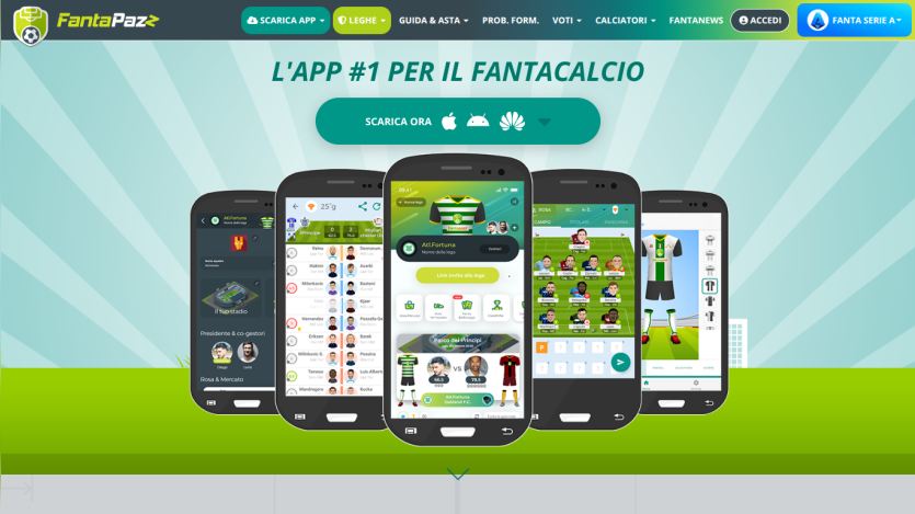 Homepage showcasing the app for fantasy football with mobile device mockups.