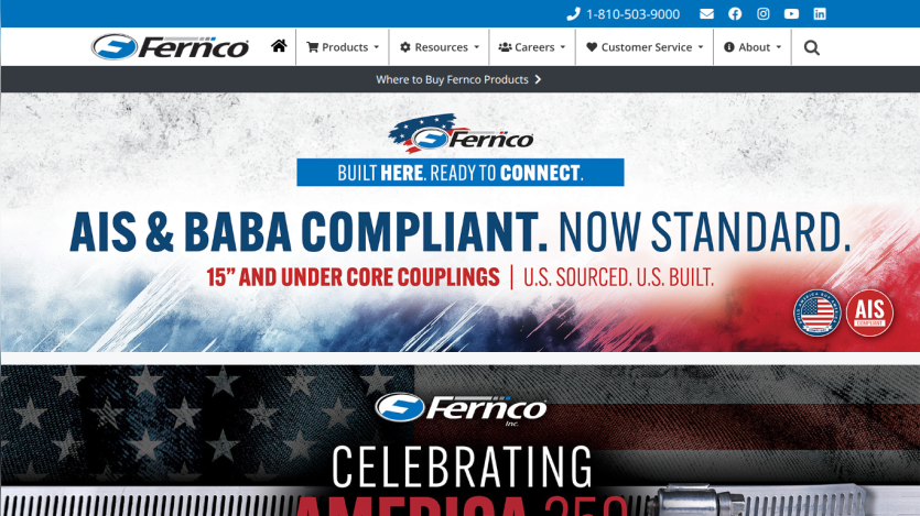 Homepage of Ferrico showcasing compliance standards and product offerings.