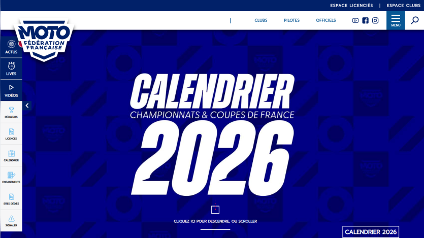 French Moto Federation calendar for 2026 championships and cups
