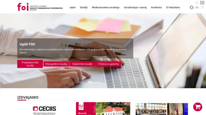 Homepage of FOI with navigation links and a hero section featuring study options.