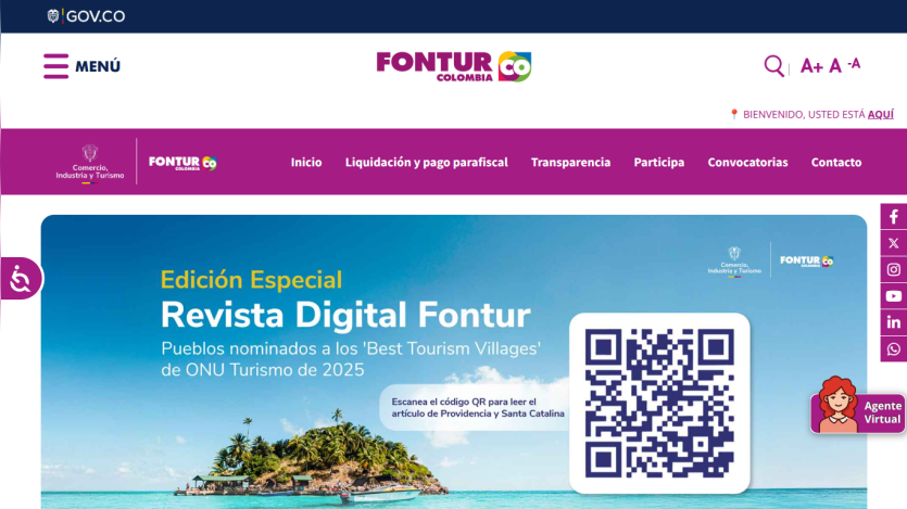 Special edition of Revista Digital Fontur featuring Best Tourism Villages of UNWTO 2025 with QR code for article on Providencia and Santa Catalina