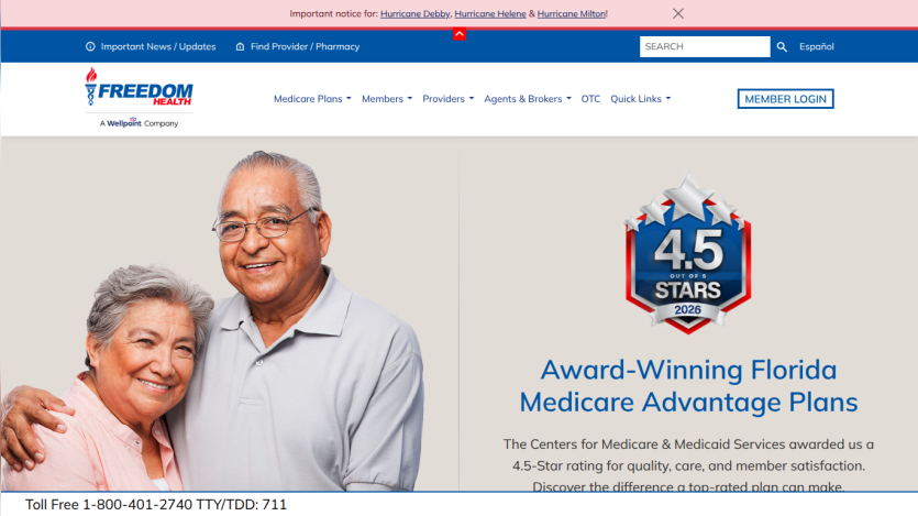 Freedom Health Medicare Advantage Plans with 4.5-star rating and diverse group of smiling people