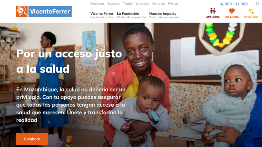Nonprofit website promoting fair access to health in Mozambique with call to action to collaborate