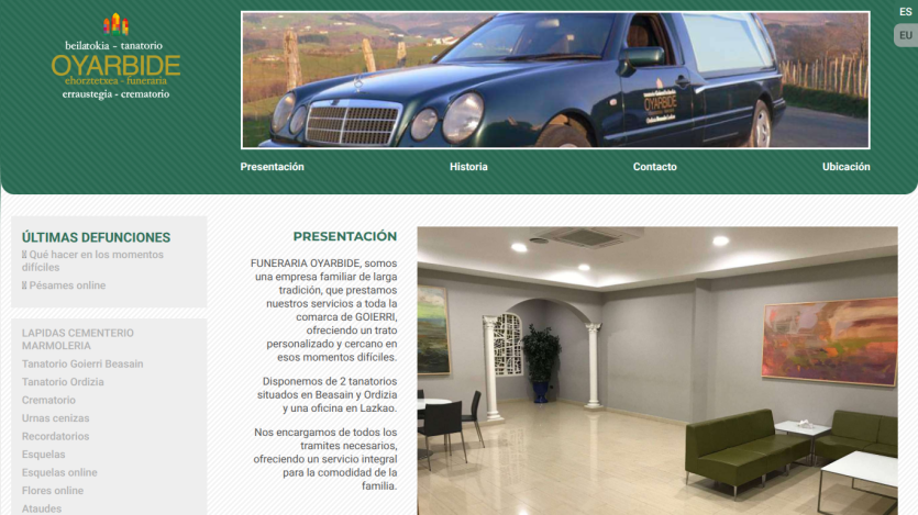 Homepage of Oyarbide with a car image, navigation menu, and text about their services in maintenance and repairs