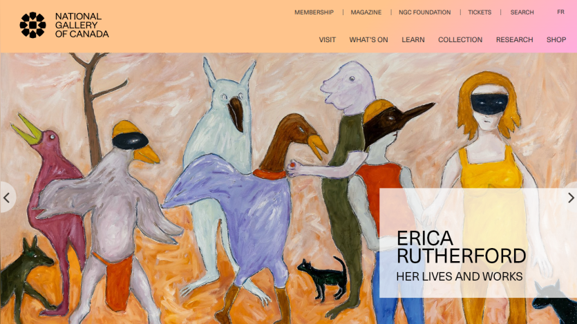 Homepage of the National Gallery of Canada featuring artwork by Erica Rutherford.