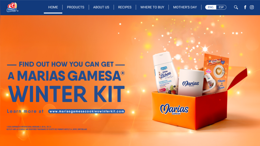 Website promoting Marias Gamesa Winter Kit with product image and link to learn more