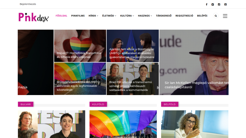 Homepage featuring colorful images and articles related to LGBTQ+ topics.